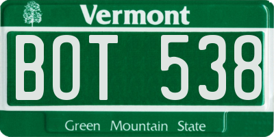 VT license plate BOT538