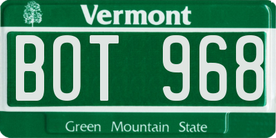 VT license plate BOT968