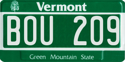 VT license plate BOU209