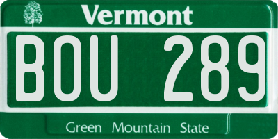 VT license plate BOU289