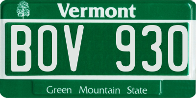 VT license plate BOV930