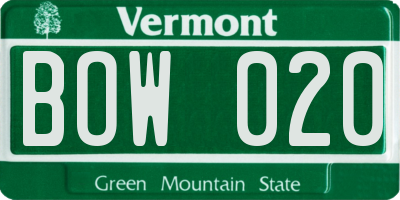 VT license plate BOW020