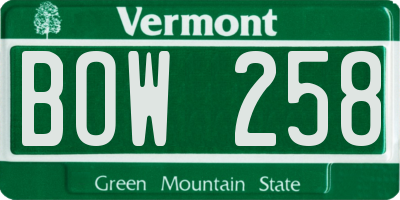 VT license plate BOW258