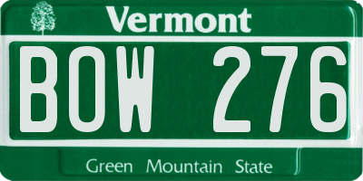 VT license plate BOW276