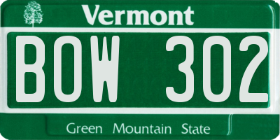 VT license plate BOW302