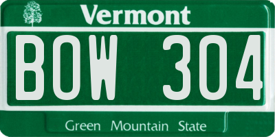 VT license plate BOW304