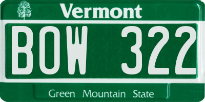 VT license plate BOW322