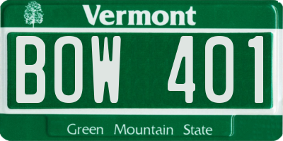 VT license plate BOW401