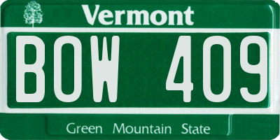 VT license plate BOW409
