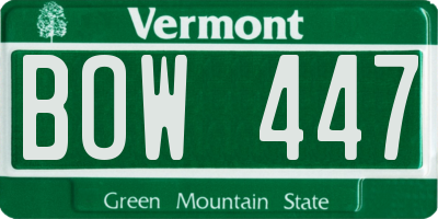 VT license plate BOW447
