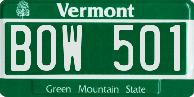 VT license plate BOW501