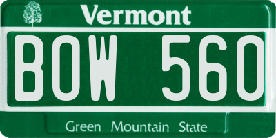 VT license plate BOW560
