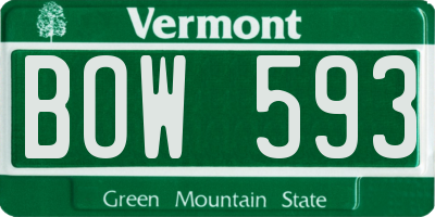 VT license plate BOW593