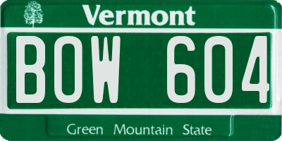 VT license plate BOW604