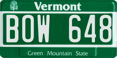 VT license plate BOW648