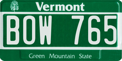 VT license plate BOW765