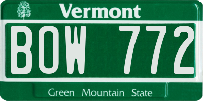 VT license plate BOW772