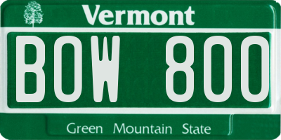 VT license plate BOW800