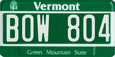 VT license plate BOW804