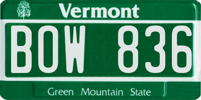 VT license plate BOW836