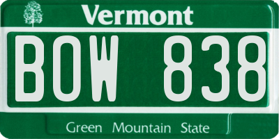VT license plate BOW838