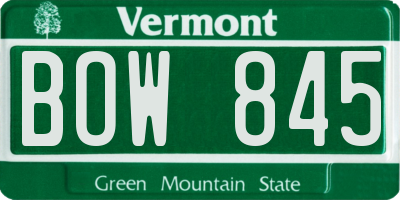 VT license plate BOW845