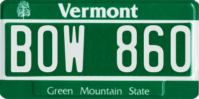 VT license plate BOW860
