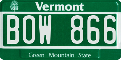 VT license plate BOW866