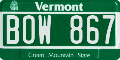 VT license plate BOW867
