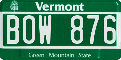VT license plate BOW876