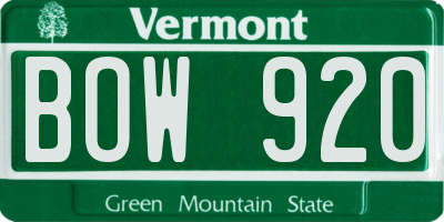 VT license plate BOW920