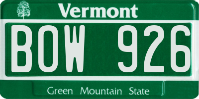 VT license plate BOW926