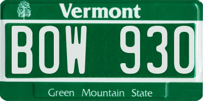 VT license plate BOW930