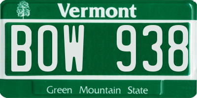 VT license plate BOW938