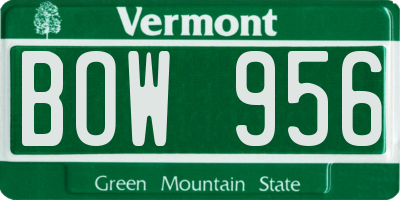 VT license plate BOW956