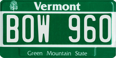 VT license plate BOW960