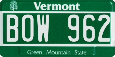 VT license plate BOW962