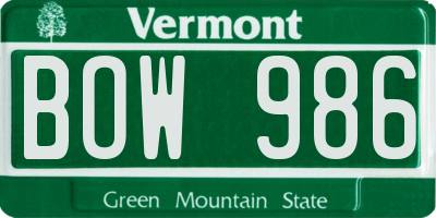 VT license plate BOW986