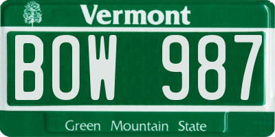 VT license plate BOW987