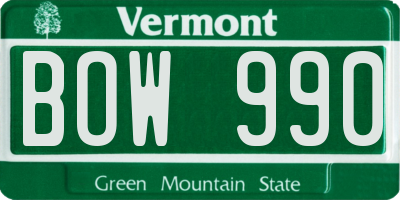VT license plate BOW990
