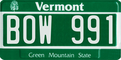 VT license plate BOW991