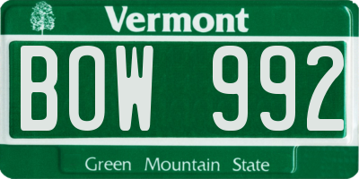 VT license plate BOW992
