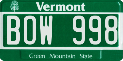 VT license plate BOW998