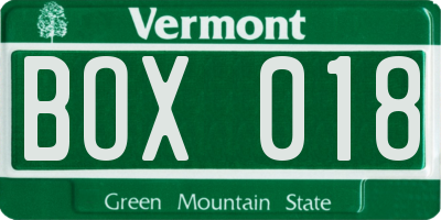 VT license plate BOX018