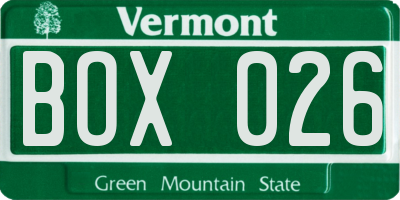VT license plate BOX026
