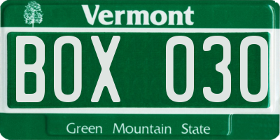 VT license plate BOX030