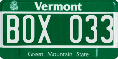 VT license plate BOX033