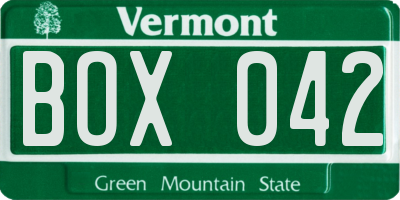 VT license plate BOX042