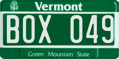 VT license plate BOX049