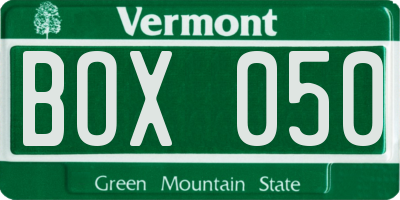 VT license plate BOX050